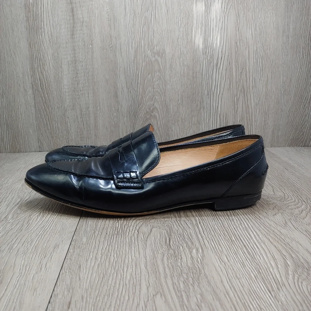 J. Crew Academy Penny Loafer Italian Leather SlipOn Muted Black Patent 8.5 J8501